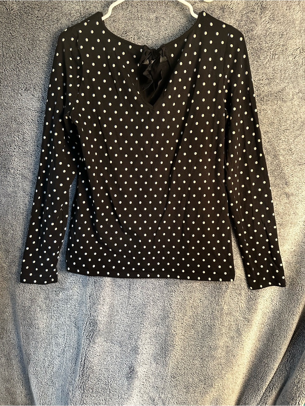 White House Black Market Black Long-Sleeve Polka Dot Top